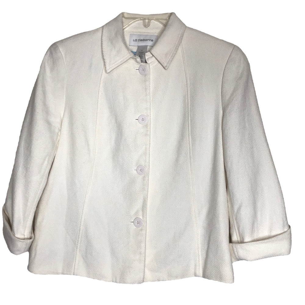 Vintage - LIZ CLAIBORNE Linen, Cotton & Silk Blend White Woven Jacket - Size 10
